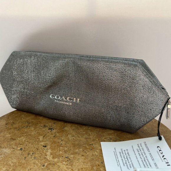 Coach Toiletry Pouch, Makeup & Cosmetic Bag, Silver Shimmering Large Zipper NWT - Picture 15 of 16